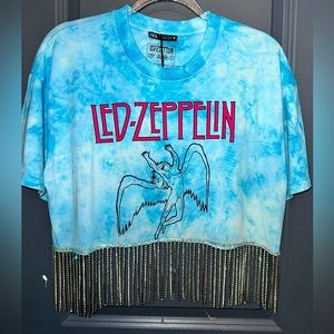 Custom Made Led Zeppelin Rhinestone Cropped Tee